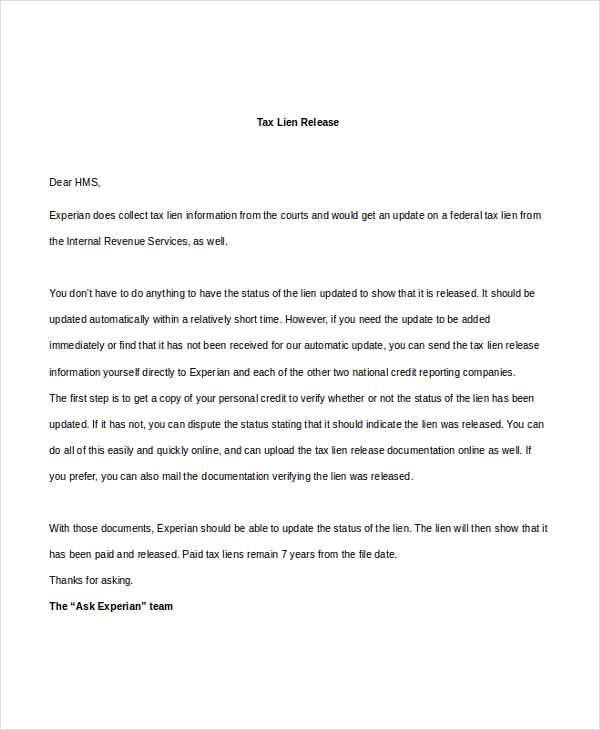 collateral release letter template