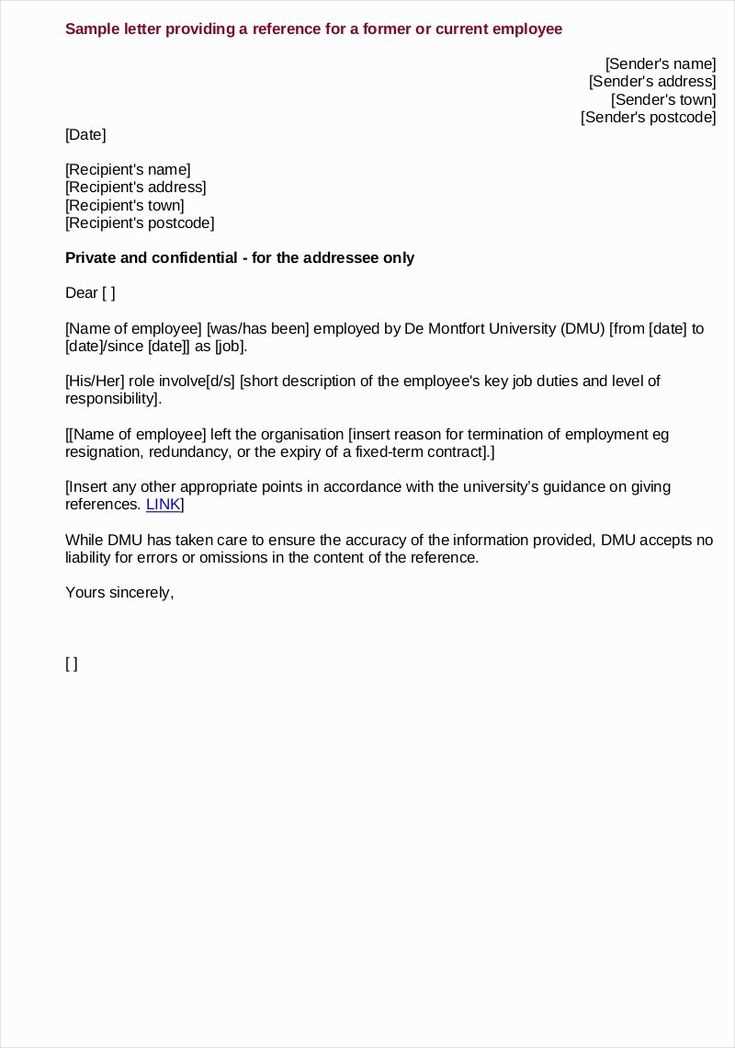 reference letter template for former employee