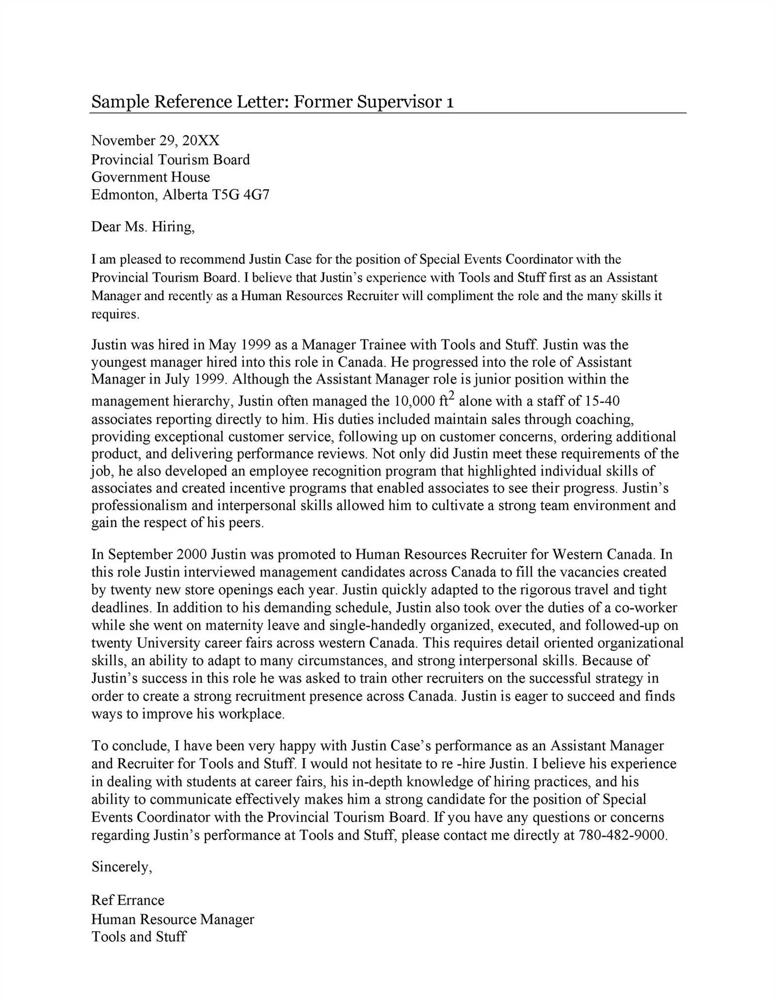 letter of recommendation general template