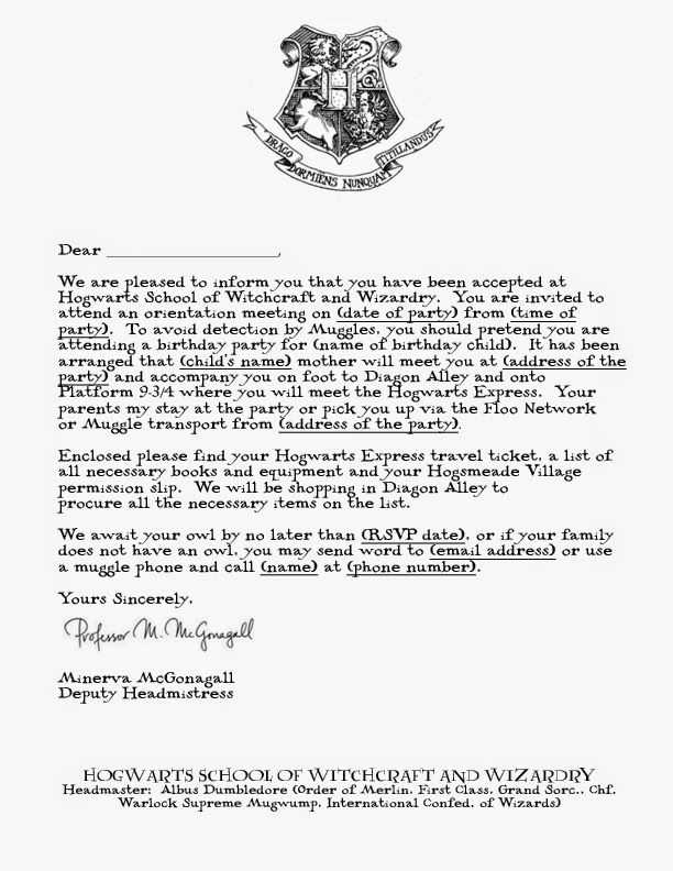 harry potter acceptance letter template printable