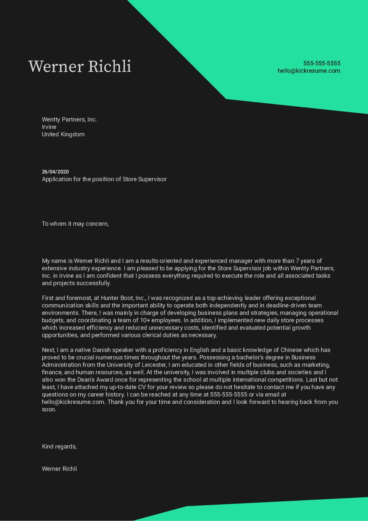 interior designer cover letter template