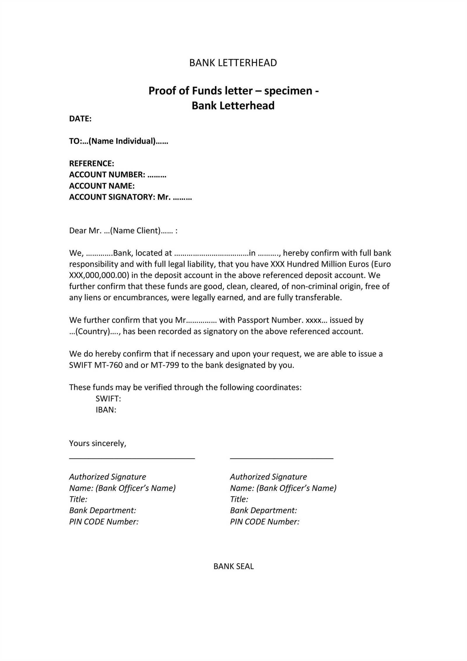 proof of funds letter template word