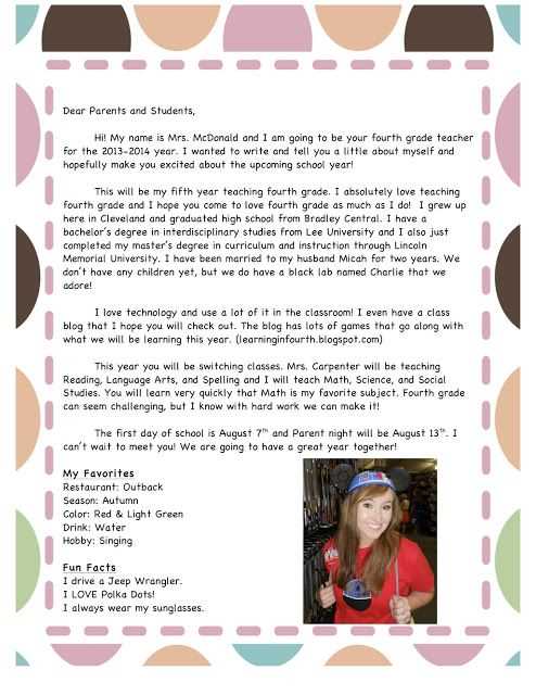 meet the teacher letter to parents template free