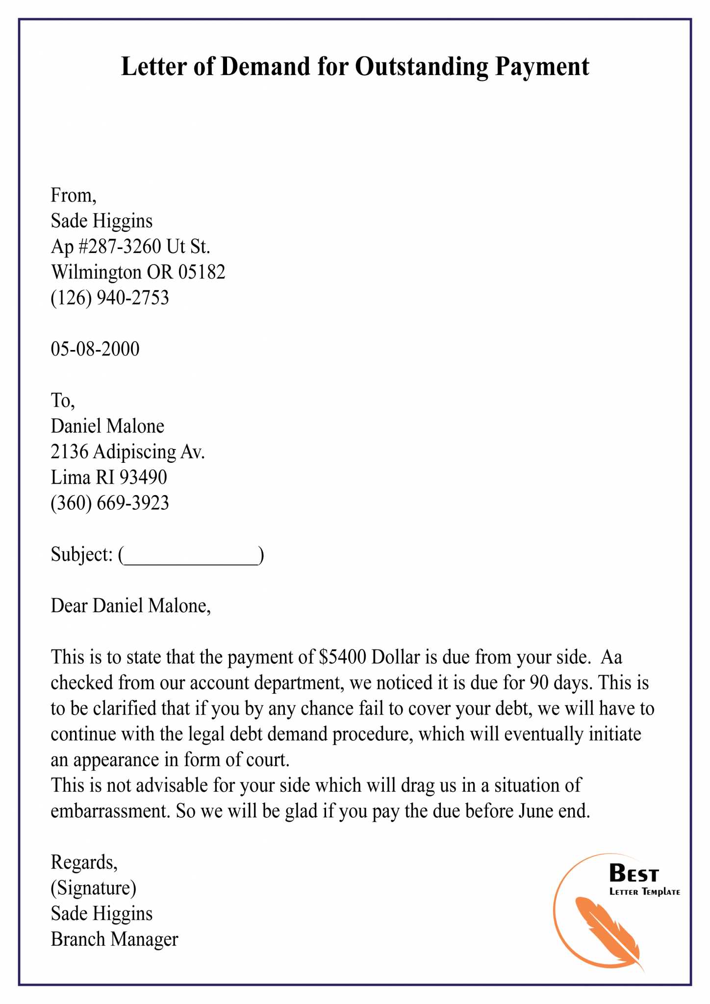 payment letter template free