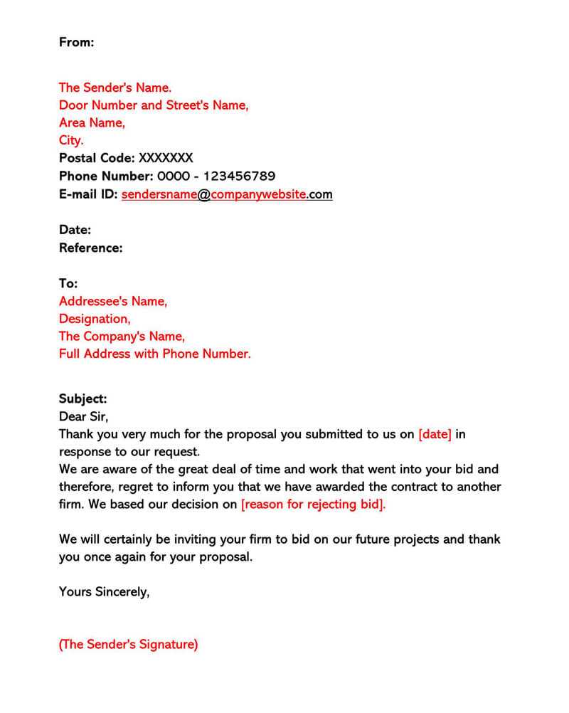 bid rejection letter template