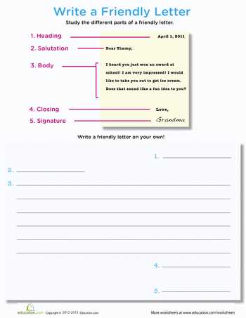 friendly letter template for students