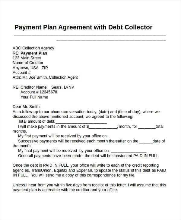 payment plan agreement letter template