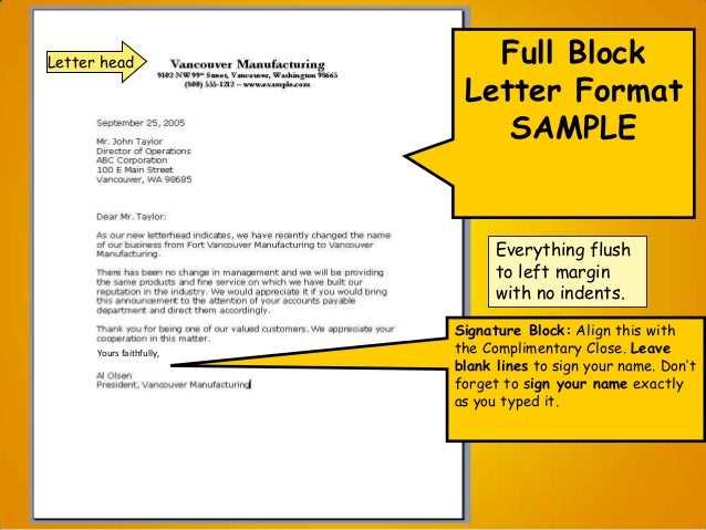 full block style business letter template