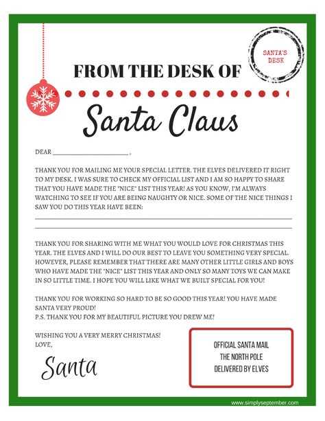 free personalized letter from santa template