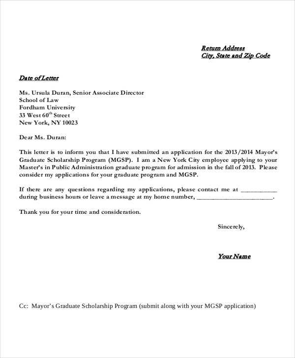 cover letter template for scholarship application