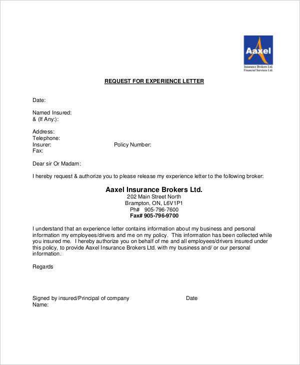 insurance letter of experience template