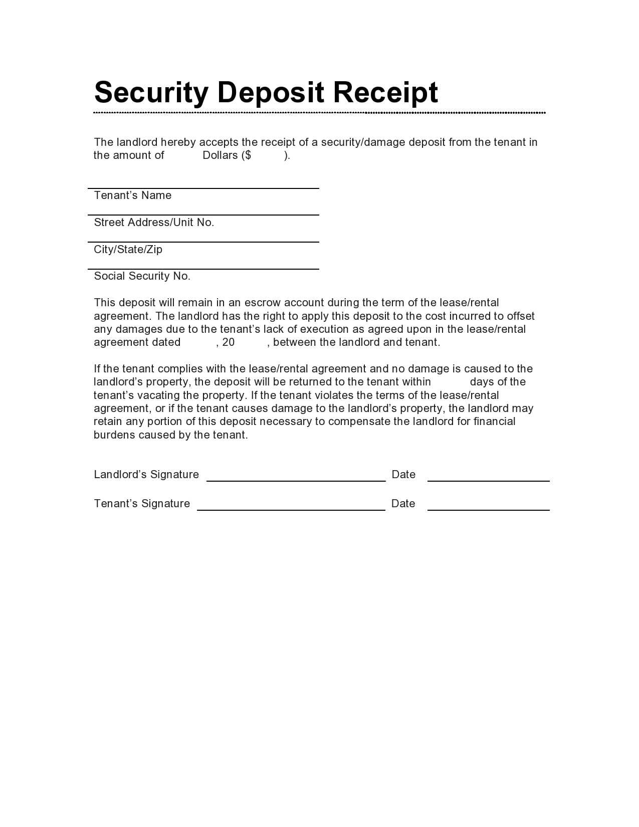 security deposit return letter template