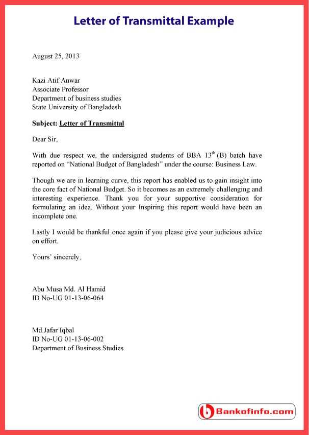 transmittal letter template