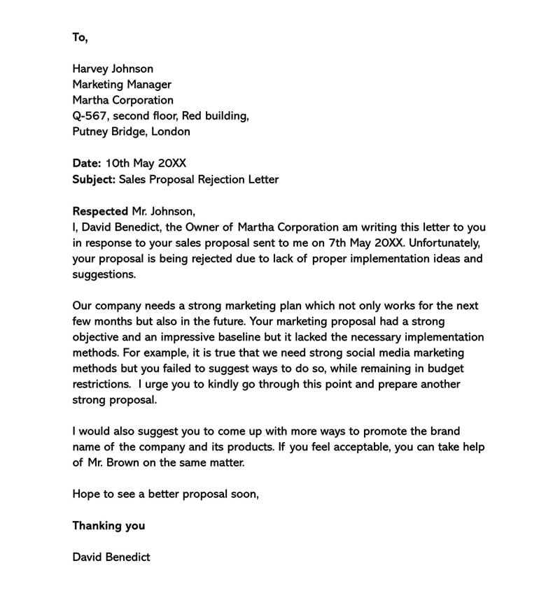 quote rejection letter template