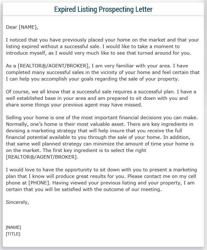 real estate prospecting letter templates