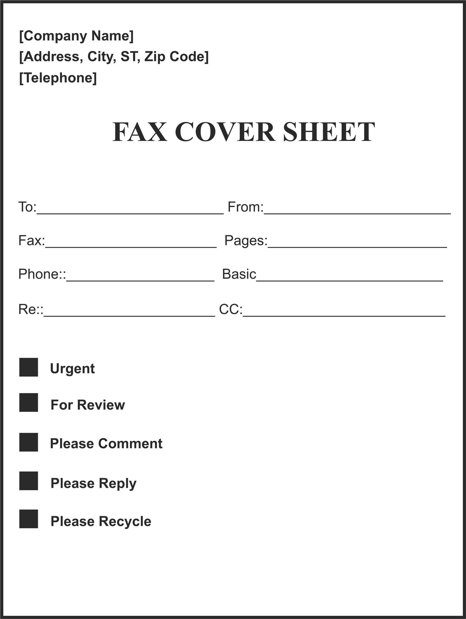 general fax cover letter template