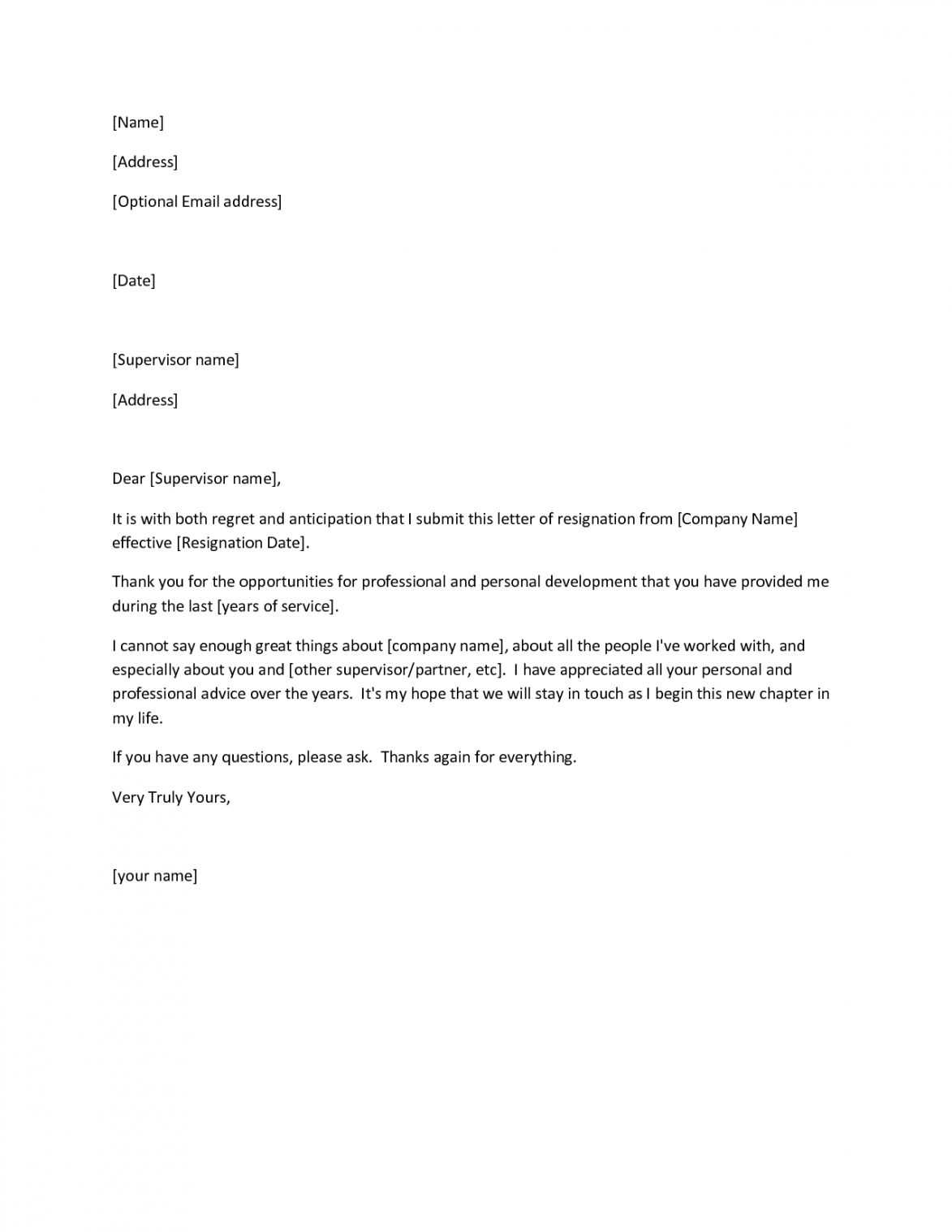 generic letter of resignation template