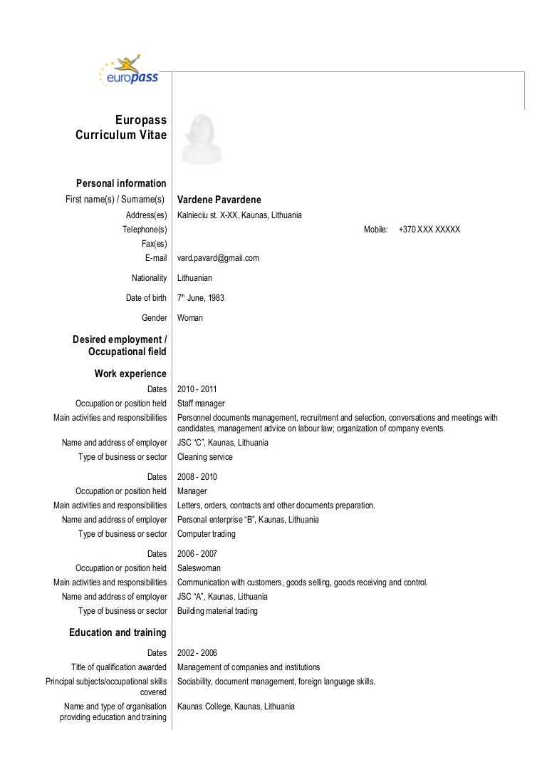 europass cover letter template