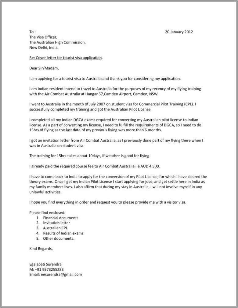 cover letter for visa application template