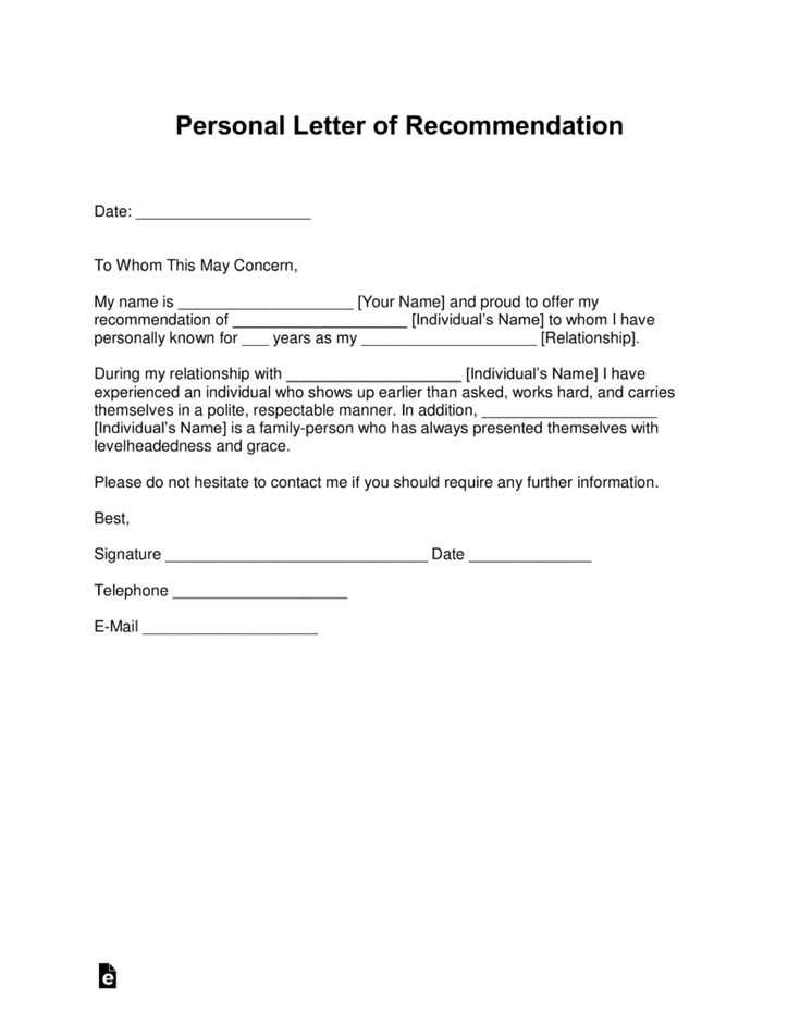 recommendation letter template word