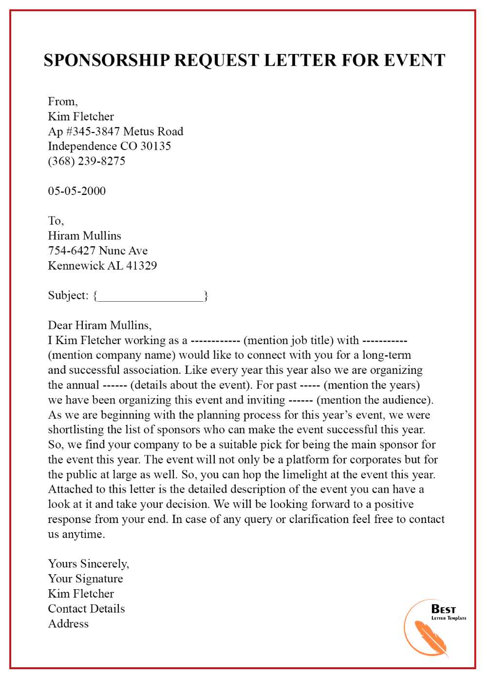 sponsorship request letter template sports