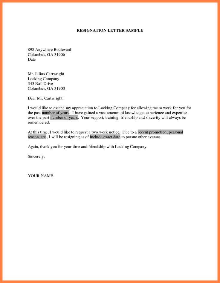 resignation letter sample word template