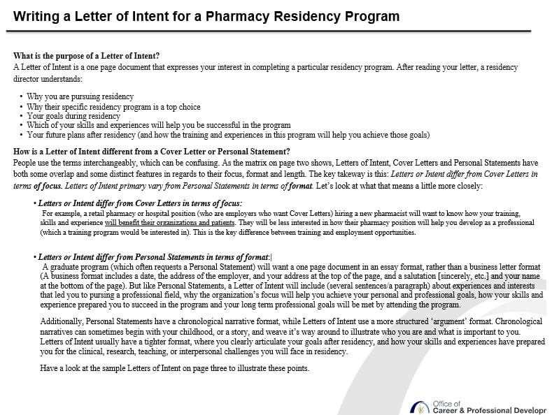 pharmacy residency letter of intent template