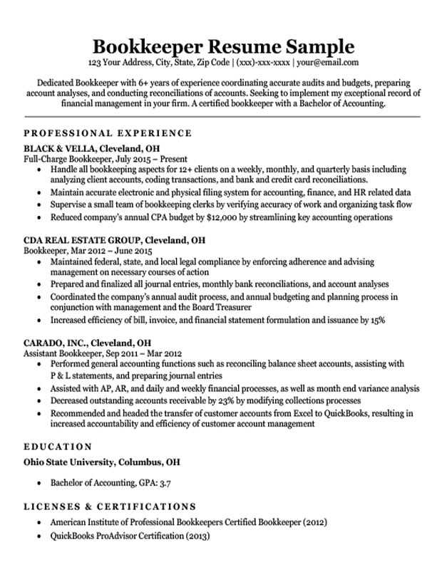 bookkeeper cover letter template