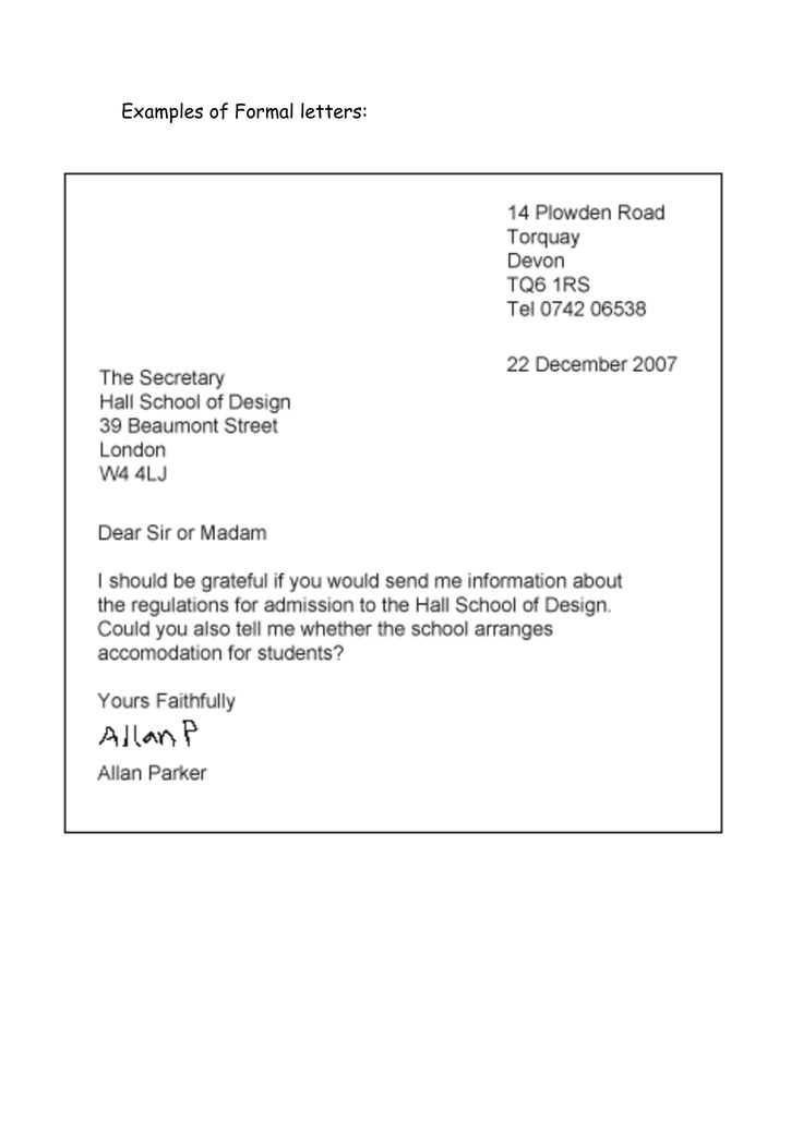 template for formal letter writing