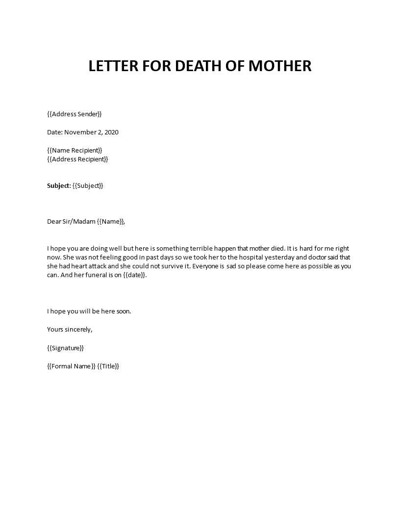 in the event of my death letter template