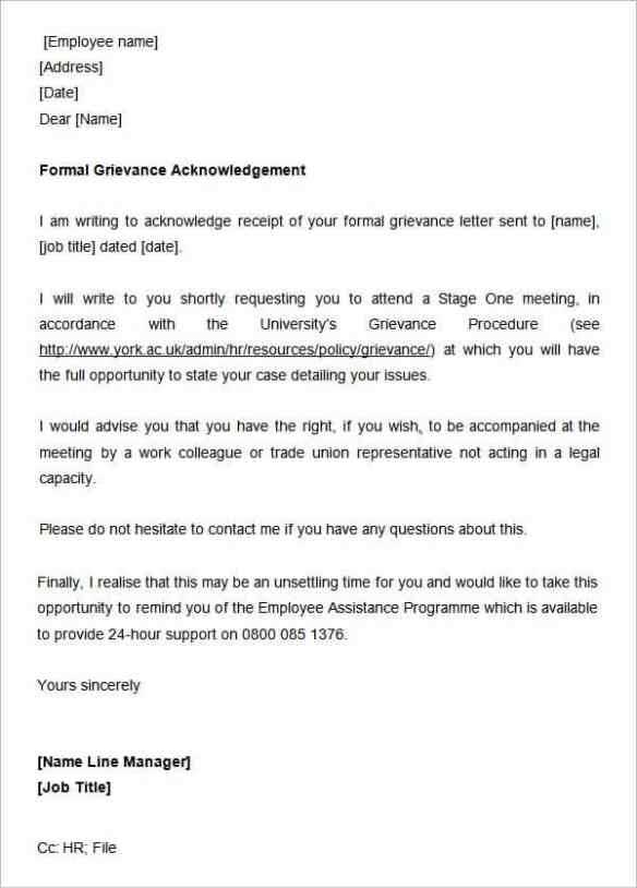 work grievance letter template