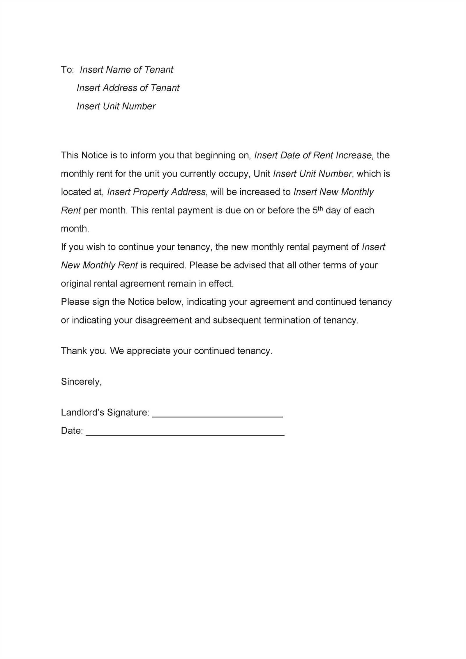 friendly rent increase letter template