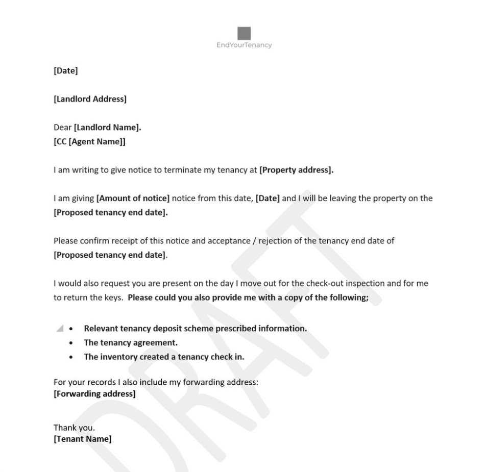 tenancy notice letter template landlord