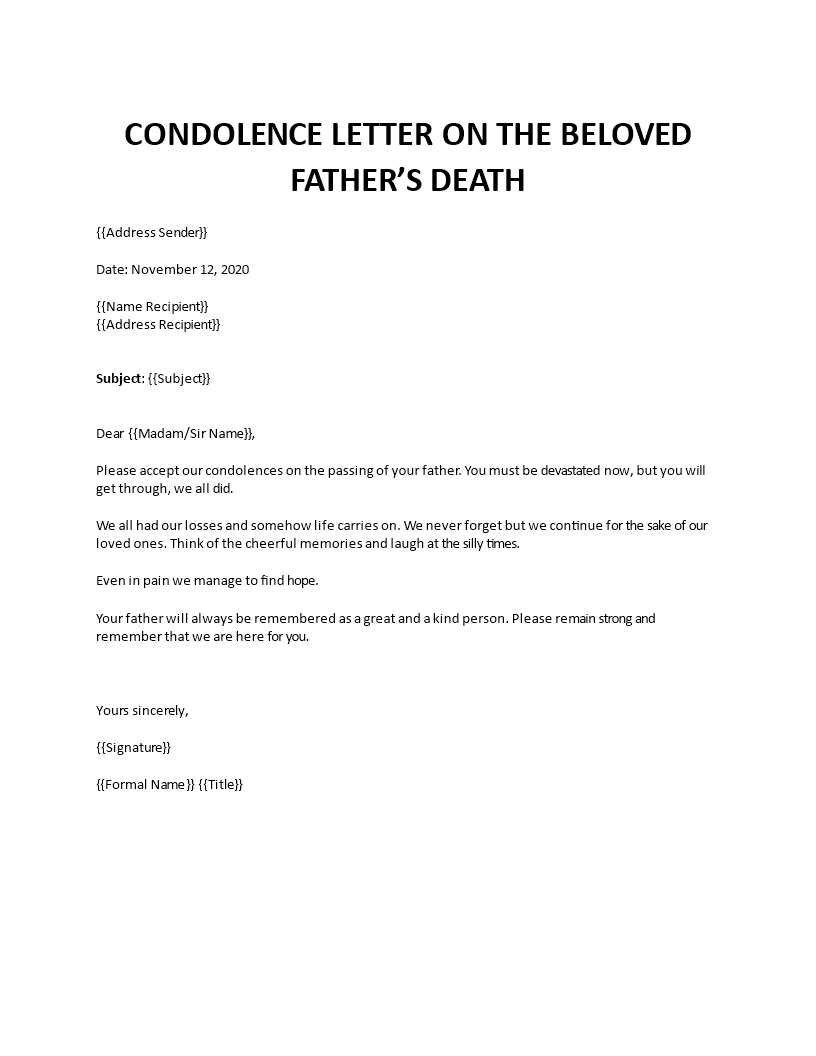 condolences letter template