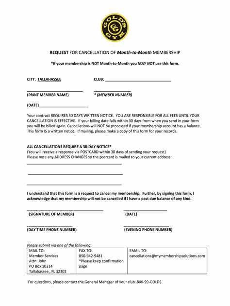 cancellation of gym membership letter template