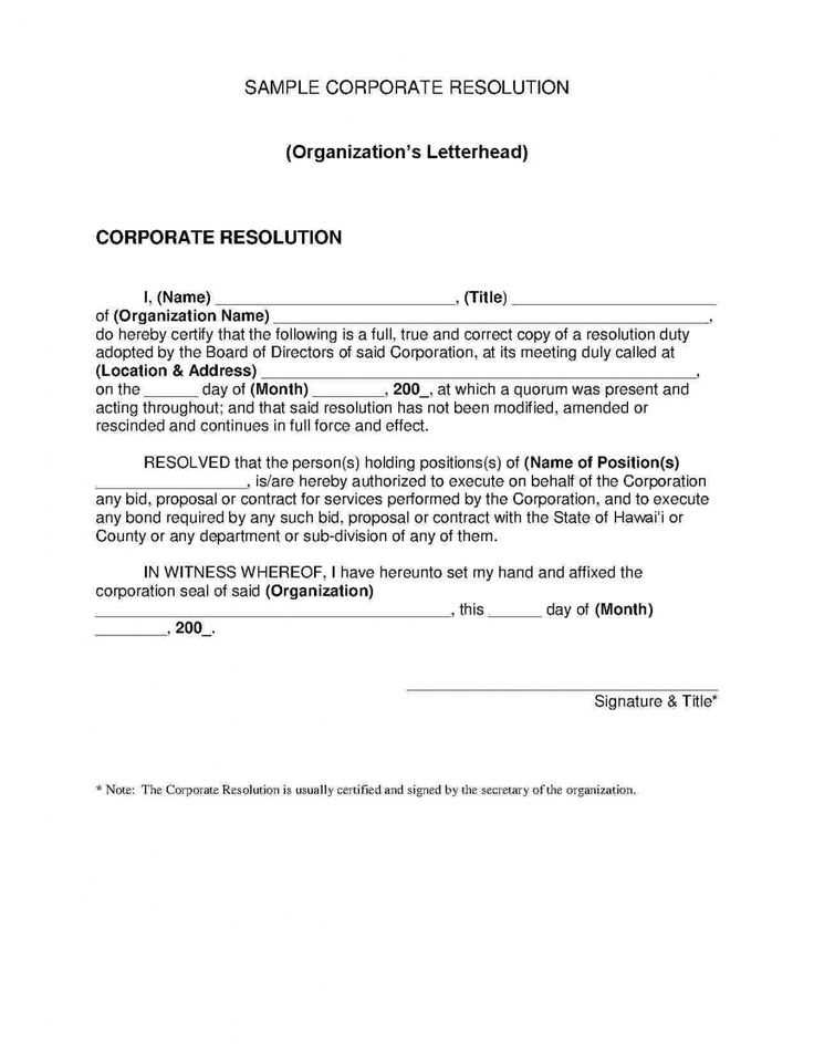 corporate resolution letter template