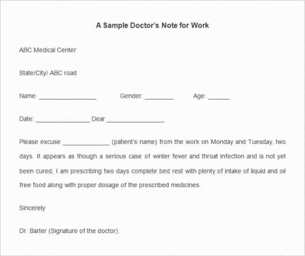 dental excuse letter for work template