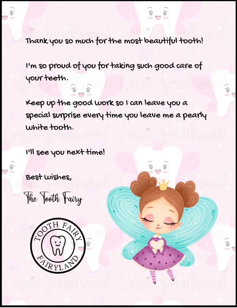 tooth fairy letter template free printable