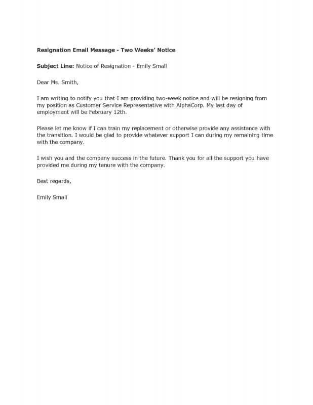 formal 2 weeks notice letter template