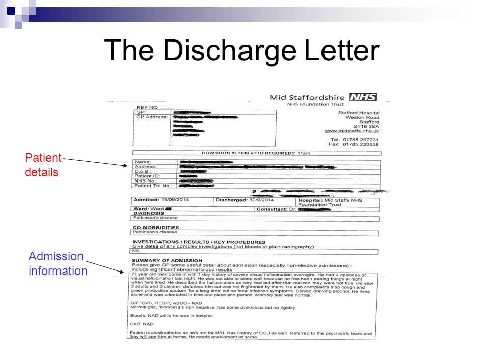 patient discharge letter template nhs