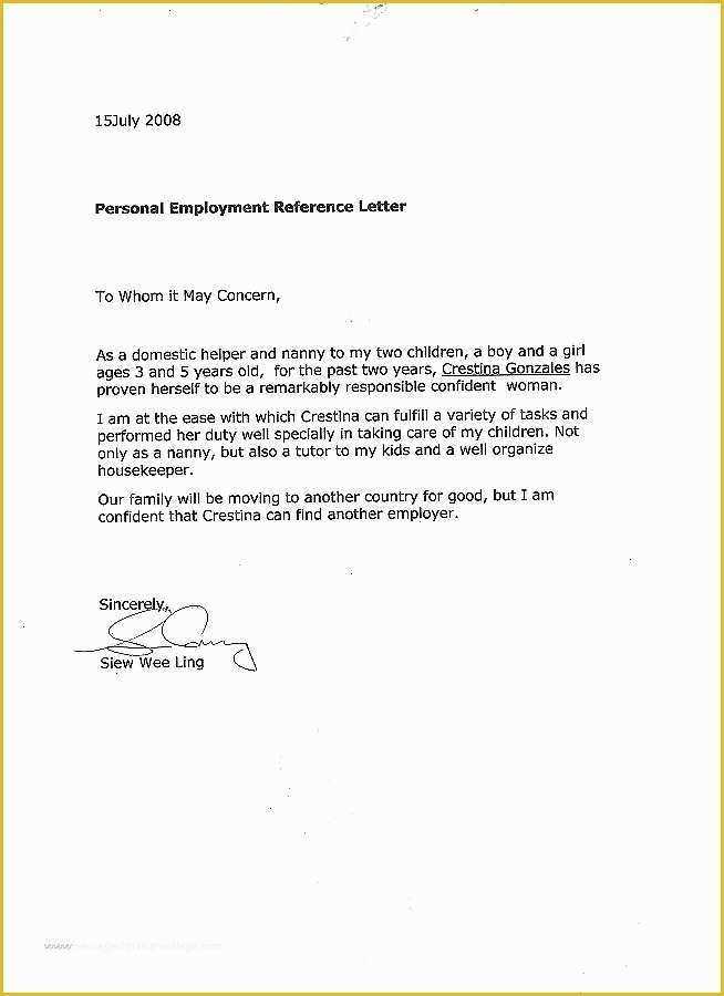 letter of recommendation for nanny template