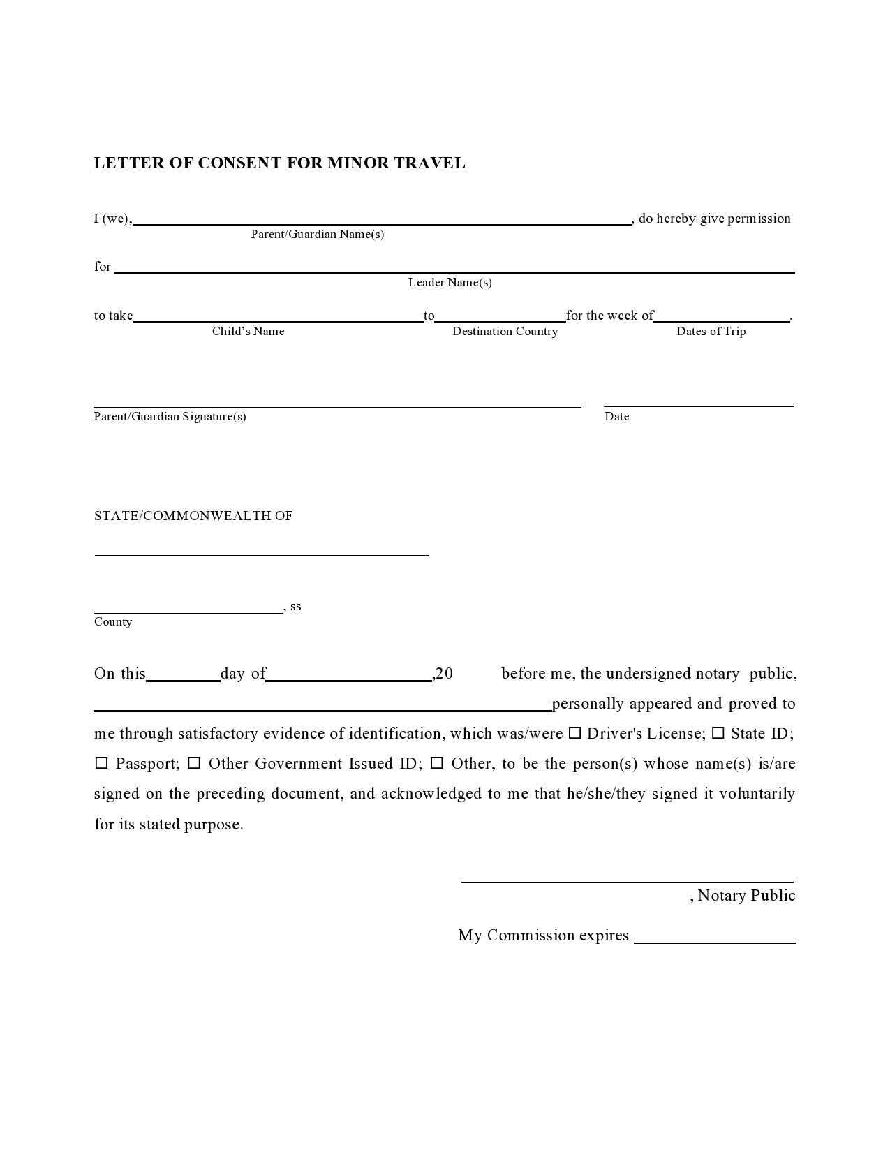 child travel consent letter template