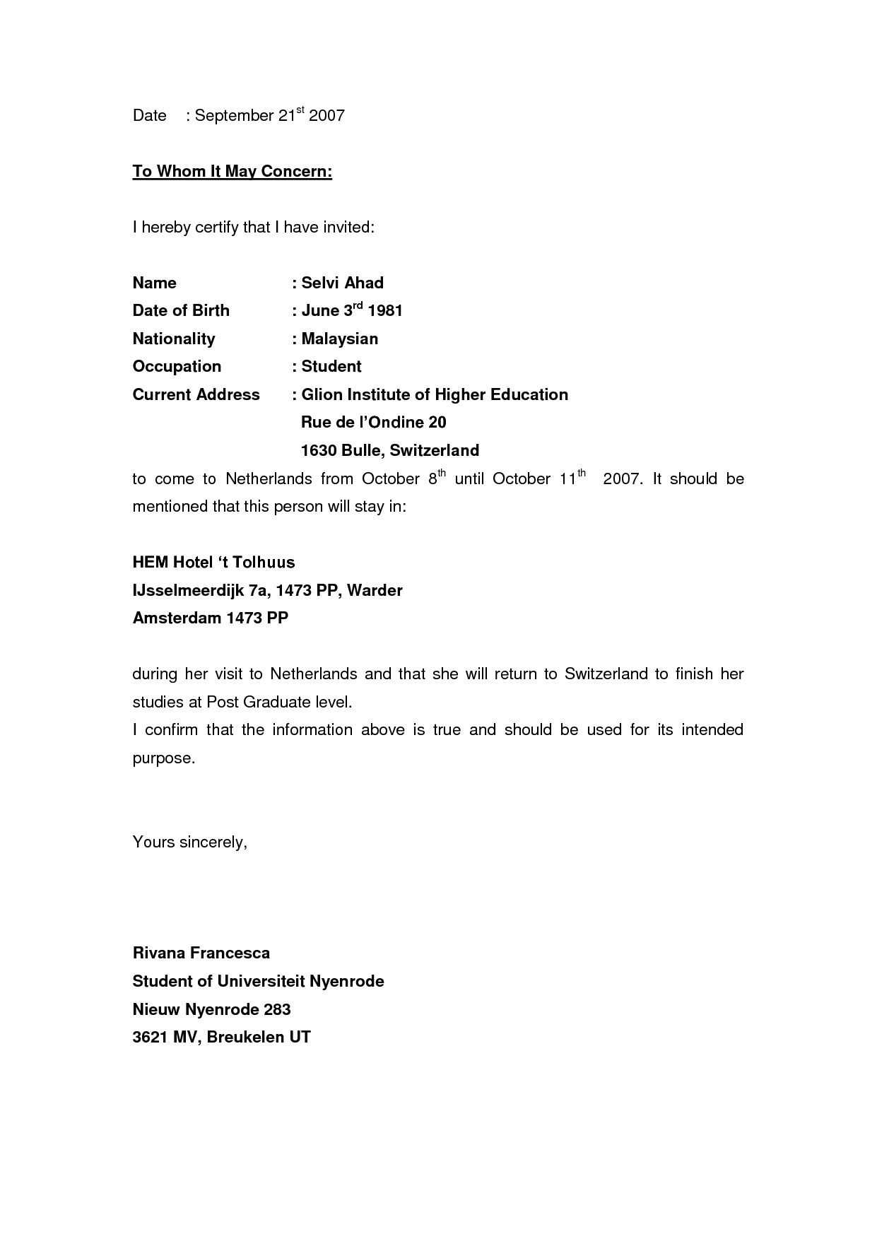 schengen visa letter of employment template