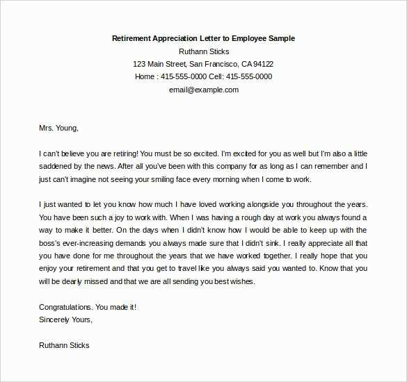 template of retirement letter