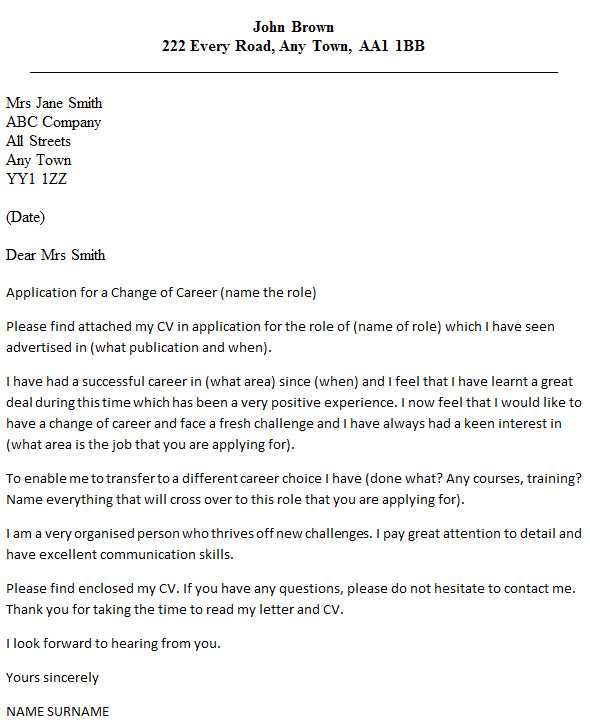 change in career cover letter template