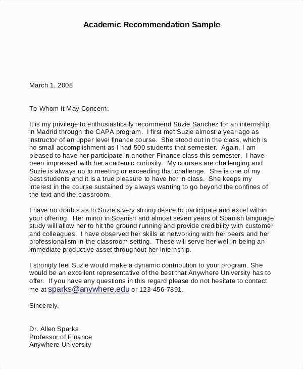 academic recommendation letter template