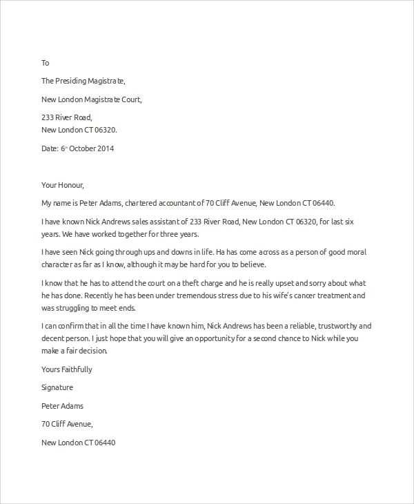 court letter template uk