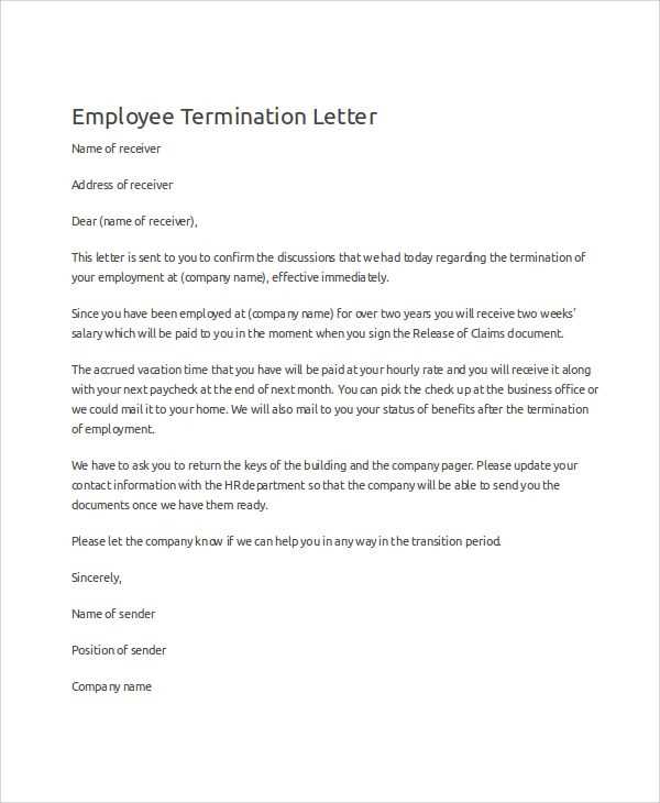 employee letter of termination template