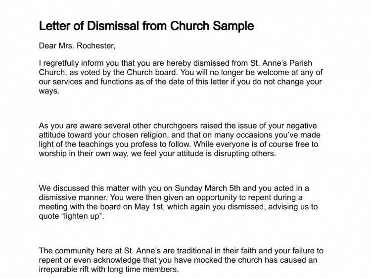 letter of dismissal template