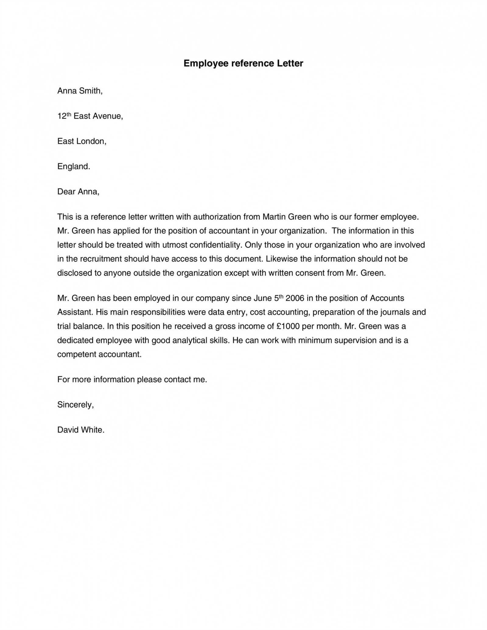 general reference letter template